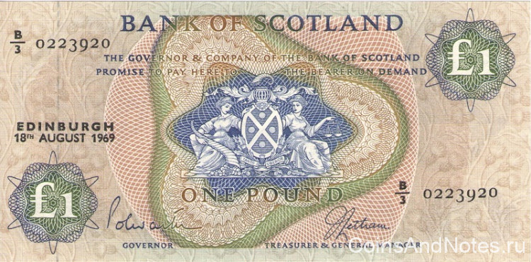 1 фунт 1969 года. Шотландия. р109b