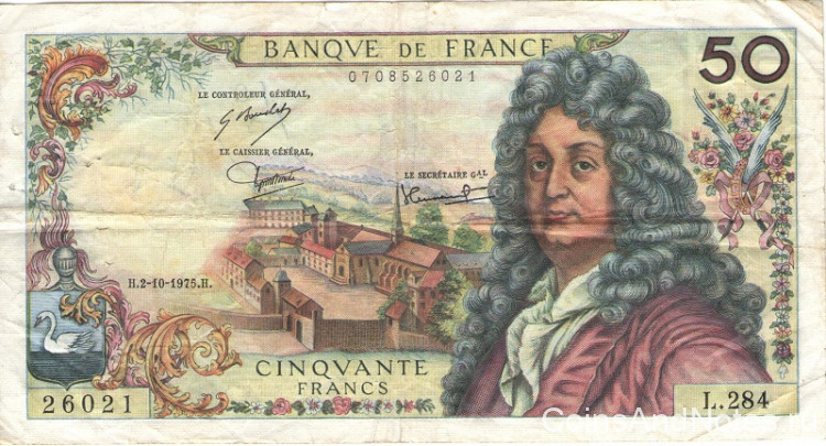 50 франков 02.10.1975 года. Франция. р148е