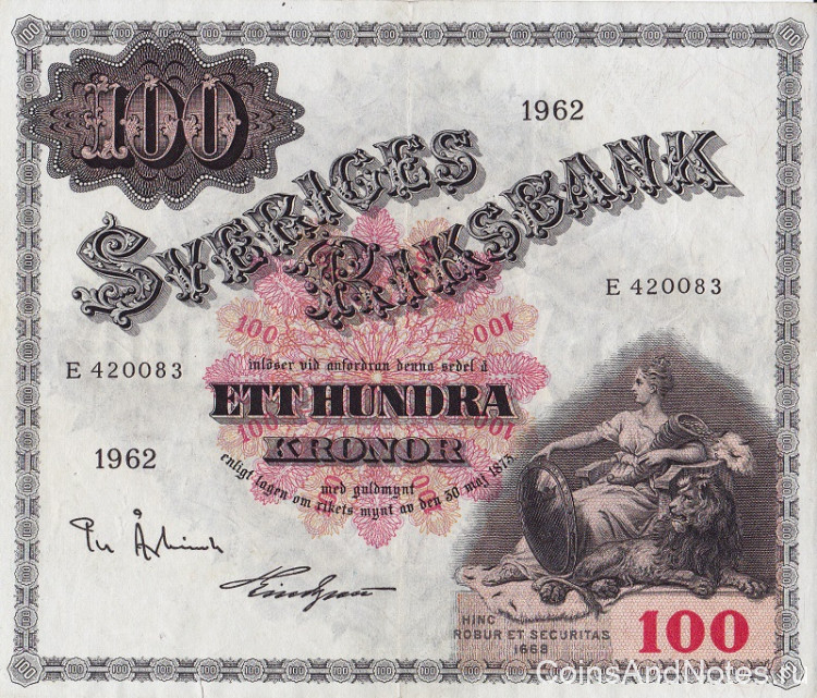 100 крон 1962 года. Швеция. р48d