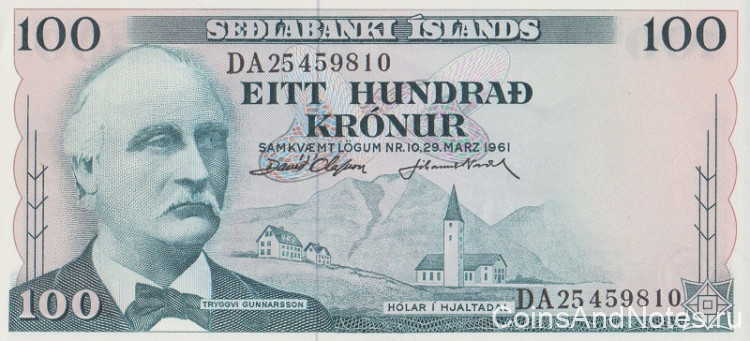 100 крон 29.03.1961 года. Исландия. р44а(7)