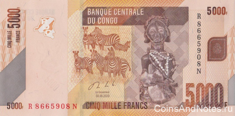 5000 франков 2020 года. Конго. р102